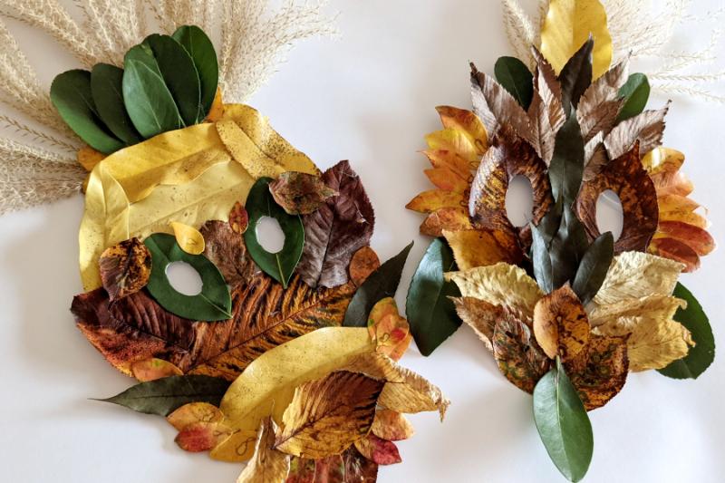 子供と楽しむ秋の工作 色んな落ち葉を貼り合わせたお面づくりの紹介 クラフポ